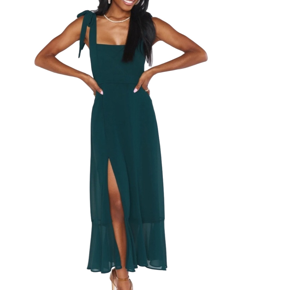 SHOW ME YOUR MUMU Emerald Chiffon Claire Midi Dress Bridesmaid Wedding Sz Small